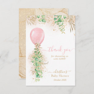 Eucalyptus Pink Balloon Baby Shower Thank You Card