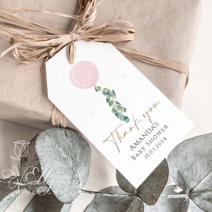 Eucalyptus Pink Balloon Baby Shower Thank You Gift Tags