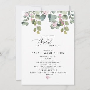 Eucalyptus Pink Floral Bridal Brunch Invitation