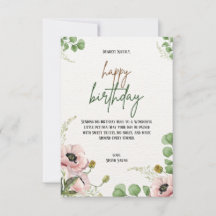 Eucalyptus Pink Poppy Botanical Birthday Card