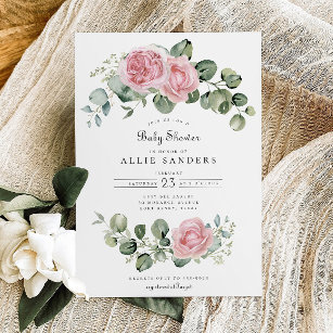 Eucalyptus Pink Rose Floral Arch Baby Shower Invitation