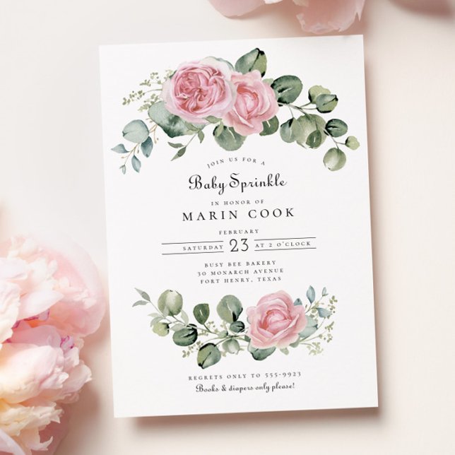Eucalyptus Pink Rose Floral Arch Baby Sprinkle Invitation (Creator Uploaded)