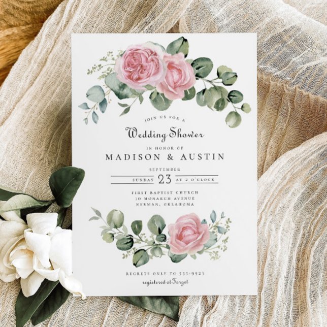 Eucalyptus Pink Rose Floral Arch Wedding Shower Invitation (Creator Uploaded)