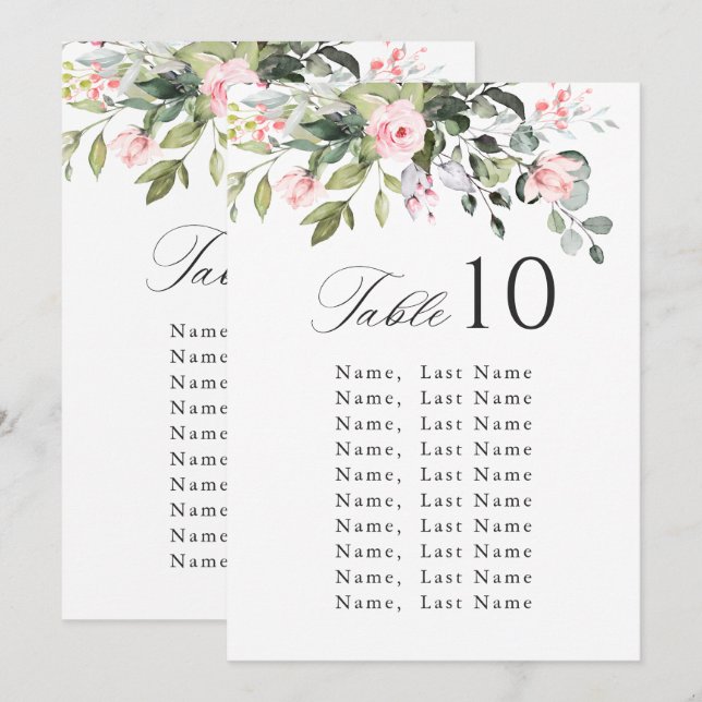 Eucalyptus Pink Roses Wedding Seating Chart Card (Front/Back)