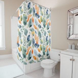 Eucalyptus Plants Green Orange 350 Watercolor Shower Curtain