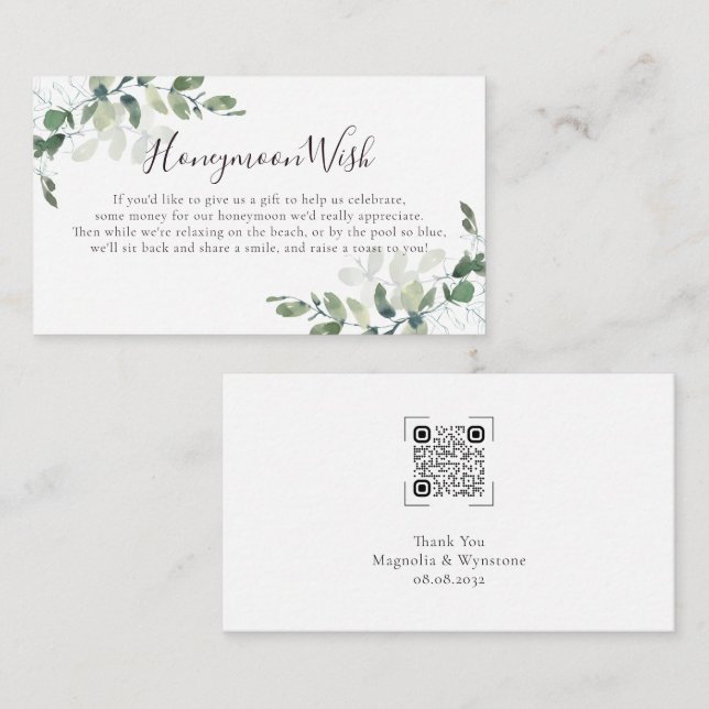 Eucalyptus Poem Honeymoon Wish QR Code Enclosure Card (Front/Back)