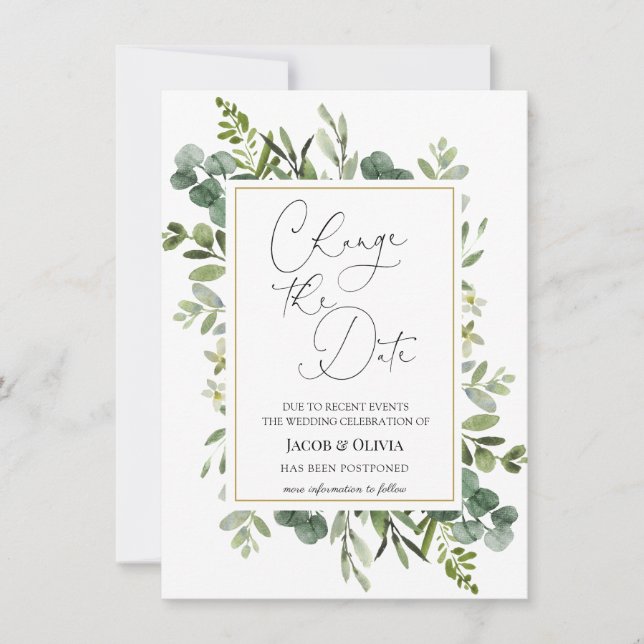 Eucalyptus Postponed Wedding Announcement (Front)