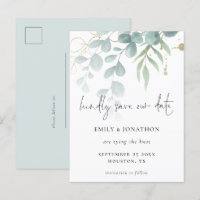 Eucalyptus Powder Blue Gold Script Save The Date