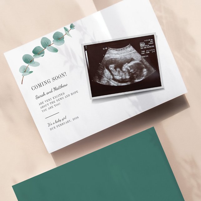 Eucalyptus Pregnancy Baby Scan Announcement (Eucalyptus Baby Reveal Sonogram Announcement Card)