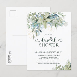 Eucalyptus Pretty Script Bridal Shower Invitation Postcard