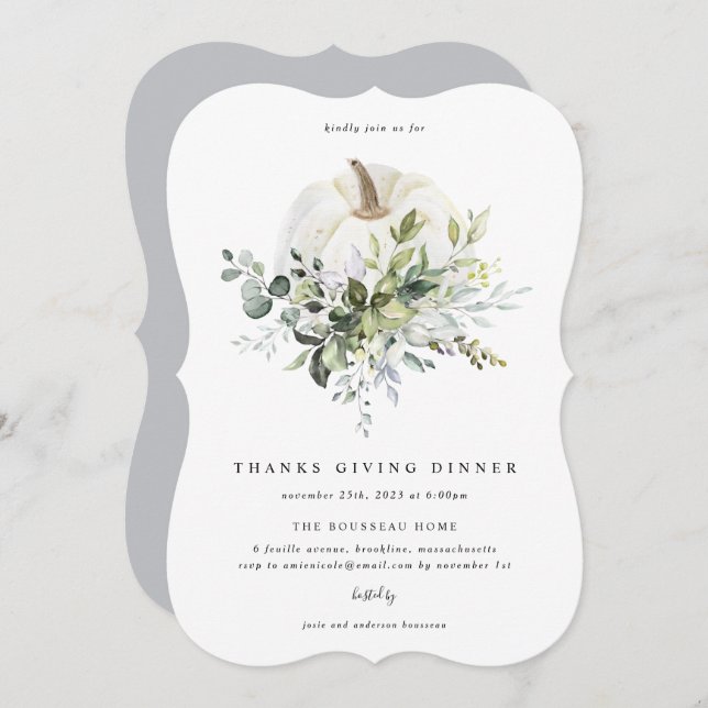 Eucalyptus Pumpkin Thanks Giving Invitation (Front/Back)