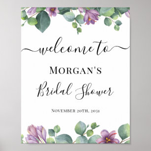 Eucalyptus Purple Greenery Bridal Shower Welcome Poster