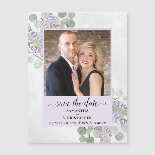 Eucalyptus Purple Wedding Save Date Photo Magnet (Front)