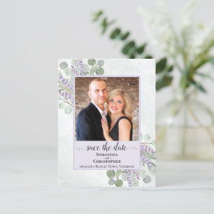 Eucalyptus Purple Wedding Save the Date Photo Announcement Postcard