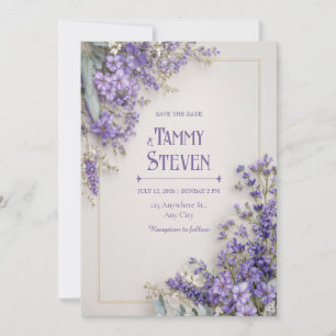Eucalyptus Purple Wildflower Gold Frame Invitation