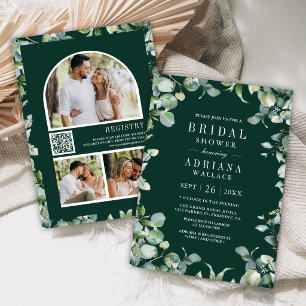 Eucalyptus QR Code Emerald Green Bridal Shower Invitation