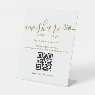 Eucalyptus QR Code Wedding Photo Sharing Pedestal Sign
