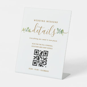 Eucalyptus QR Code Wedding Weekend Details Pedestal Sign