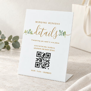 Eucalyptus QR Code Wedding Weekend Details Pedestal Sign