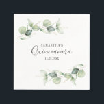 Eucalyptus Quinceanera 15th Birthday Party Paper Napkin<br><div class="desc">TIP: Matching items available in this collection. Our botanical eucalyptus birthday collection features watercolor foliage and modern typography in dark grey text. Use the "Customise it" button to further re-arrange and format the style and placement of text. Could easily be repurpose for other special events like anniversaries, baby shower, birthday...</div>