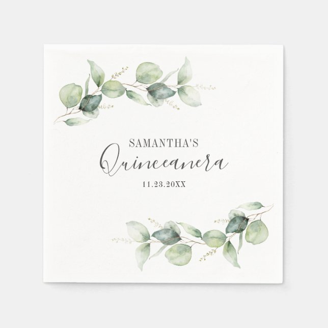 Eucalyptus Quinceanera 15th Birthday Party Paper Napkin (Front)