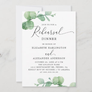 Eucalyptus Rehearsal Dinner. Elegant Script Garden Invitation