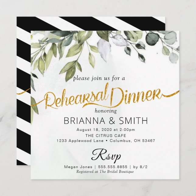 Eucalyptus Rehearsal Dinner Invitation (Front/Back)