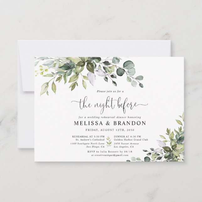 Eucalyptus Rehearsal Dinner Invitation (Front)