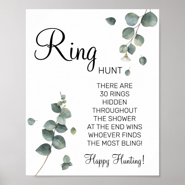 Eucalyptus Ring Ring bridal shower game sign (Front)