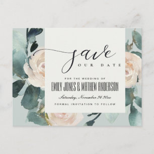 EUCALYPTUS ROSE BLUSH GREY KRAFT SAVE THE DATE ANNOUNCEMENT POSTCARD