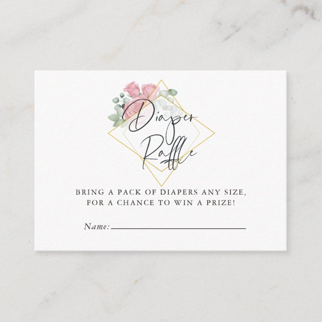 Eucalyptus Rose Geometric Baby Diaper Raffle Enclosure Card (Front)