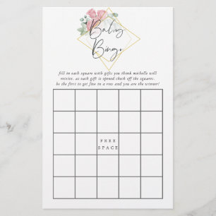 Eucalyptus Rose Geometric Baby Shower Baby Bingo