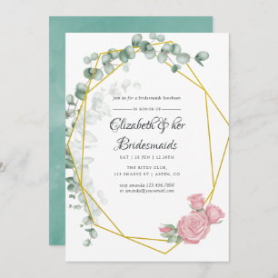 Eucalyptus Rose Geometric Bridesmaids Luncheon Invitation