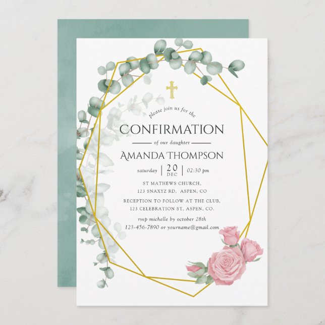 Eucalyptus Rose Geometric Confirmation Invitation (Front/Back)