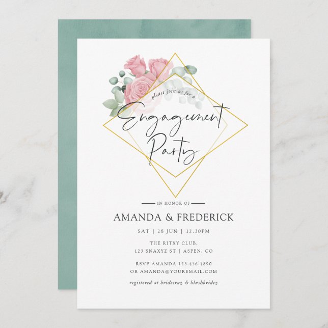 Eucalyptus Rose Geometric Engagement Party Invitation (Front/Back)