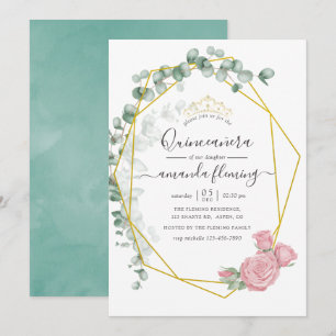 Eucalyptus Rose Geometric Quinceañera Invitation