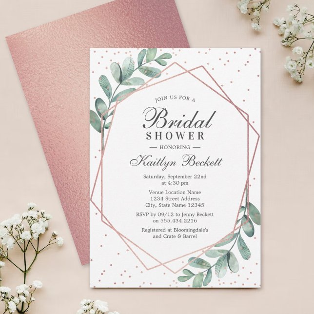 Eucalyptus Rose Gold Geometric Bridal Shower Invitation (Creator Uploaded)