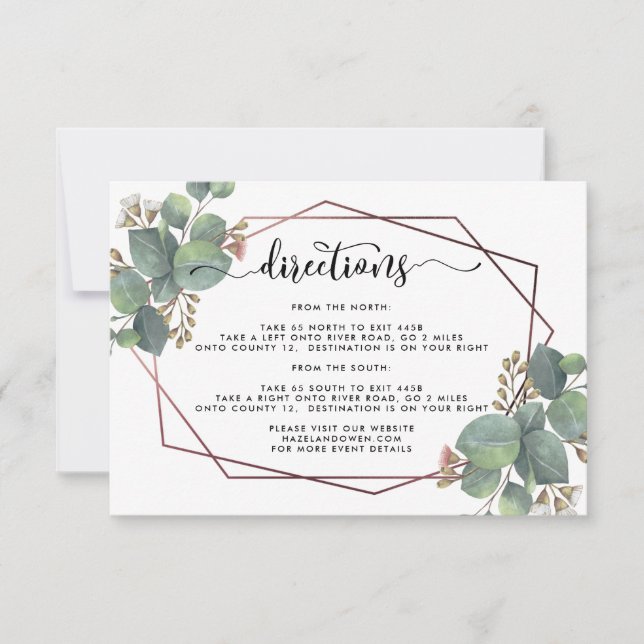 Eucalyptus rose gold geometric  details wedding invitation (Front)