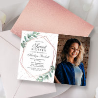 Eucalyptus Rose Gold Geometric Sweet Sixteen Photo