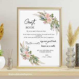Eucalyptus & Rose Watercolor Guest Book Template