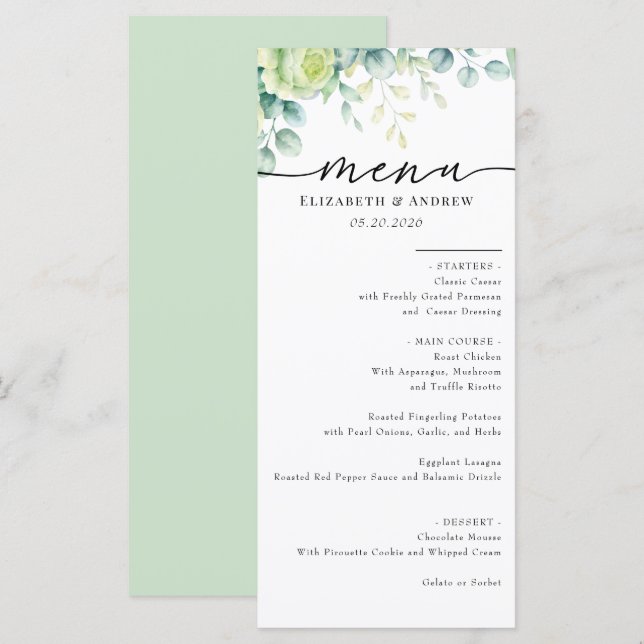 Eucalyptus Roses | Elegant Boho Greenery Wedding Menu (Front/Back)