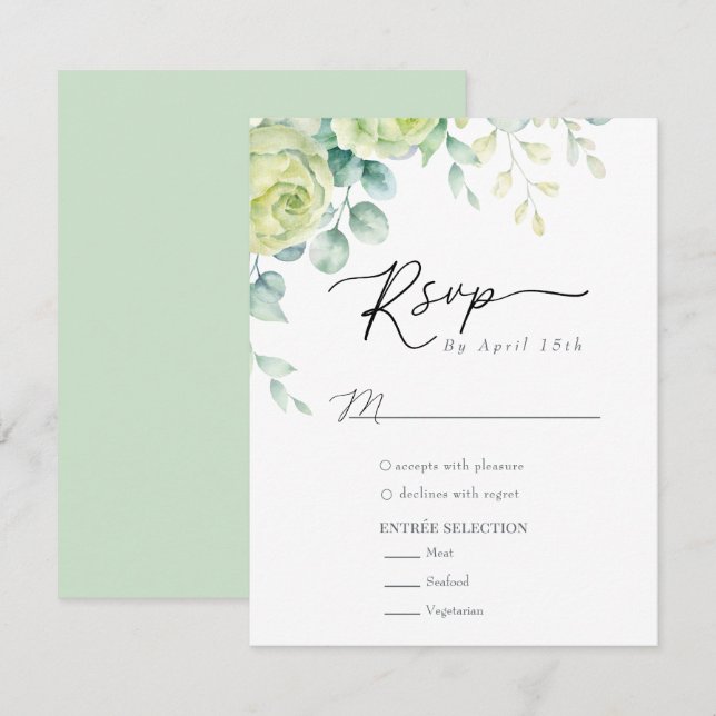 Eucalyptus Roses | Elegant Boho Greenery Wedding RSVP Card (Front/Back)