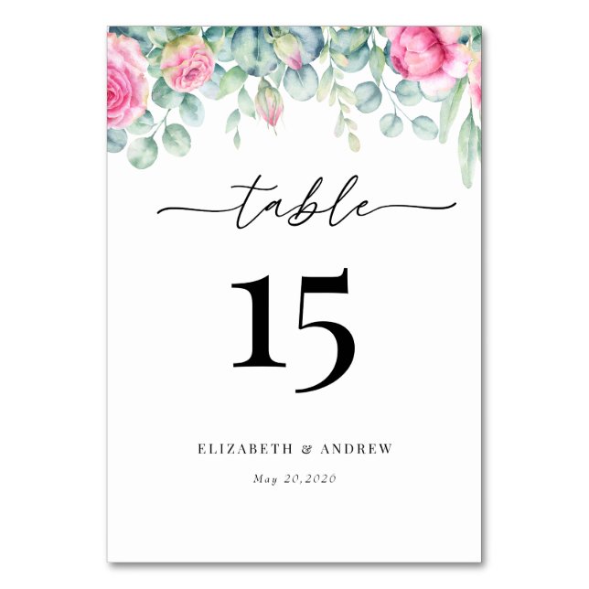 Eucalyptus Roses | Elegant Boho Greenery Wedding Table Number (Front)