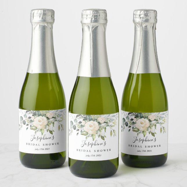 Eucalyptus Roses Mini Sparkling Wine Bottle Labels (Bottles)
