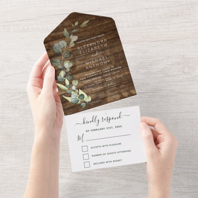 Eucalyptus Rustic Country Wood Wedding All In One Invitation (Tearaway)