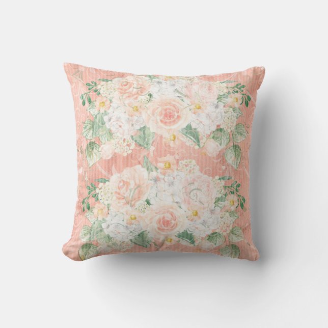 Eucalyptus Rustic Floral Green Peach Cushion (Front)