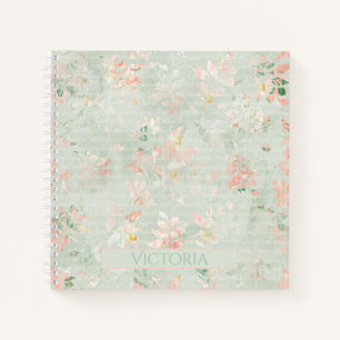 Eucalyptus Rustic Floral Green Peach Personalised Notebook