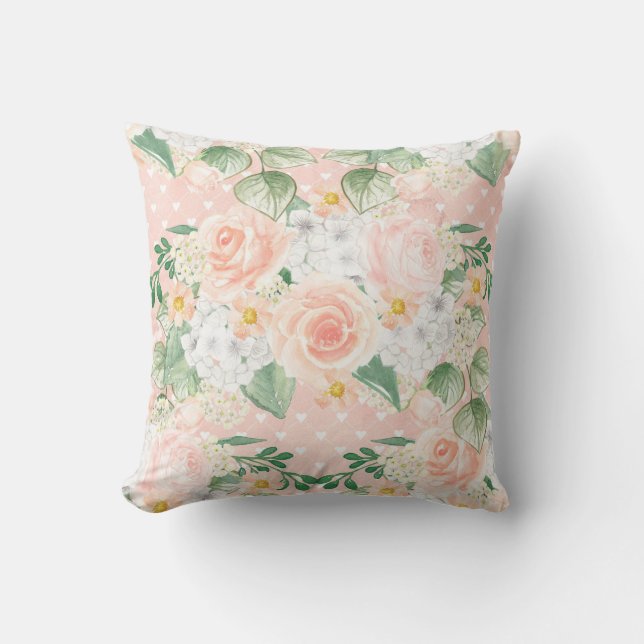 Eucalyptus Rustic Floral Peach Green Throw Pillow (Front)