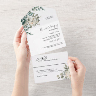 Eucalyptus Rustic Greenery Wedding All In One Invitation