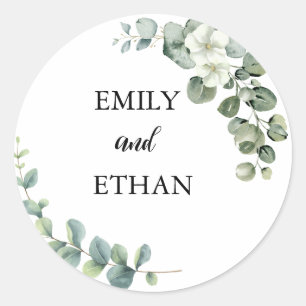 Eucalyptus Rustic Greenery Wedding Classic Round Sticker
